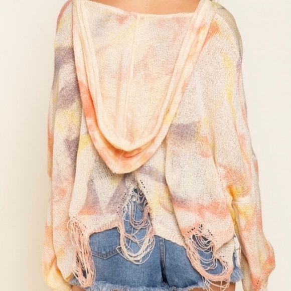 Tie Dye POL Distressed Lightweight Hooded Sweater - Picture 3 of 11
